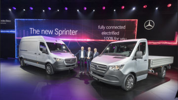 World premiere Mercedes-Benz Sprinter, Duisburg 2018 - in the picture (LTR): Dr Dieter Zetsche, Chairman of the Board of Daimler AG and Head of Mercedes-Benz Cars;  Volker Mornhinweg, Head of Mercedes-Benz Vans; Wilfried Porth, Member of the Board of Management of Daimler AG, Human Resources and Director of Labor Relations, Mercedes-Benz Vans
