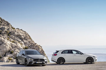 Mercedes-Benz A-Class. Exterior: Digital white pearl. Mercedes-Benz A-Class. Exterior: designo mountain grey magno