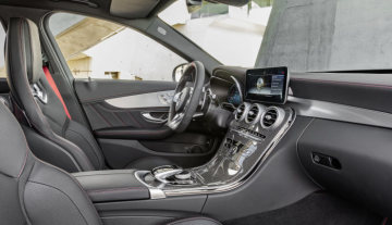 Mercedes-AMG C43 4MATIC Sedan, Night package und AMG Carbon- package II, Interior: Leather black with red contrast ornamental seam, Steering wheel: AMG steering wheel in leather Nappa, Body trim: AMG body trim carbon / aluminium with lengthwise grinding bright