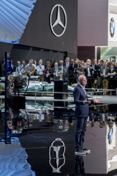 At the 88th Geneva Motor Show, Mercedes-Benz is presenting a slew of world premieres in a clear demonstration that the brand with the three-pointed star offers vehicles to suit all needs. First to be unveiled was the all-new Mercedes-AMG GT 4-Door Coupé (fuel consumption combined: 11.2-9.1 l/100 km; CO2 emissions combined: 256-209 g/km*), which augments the successful AMG GT family with another member. Also celebrating its world premiere was the new Mercedes-AMG G 63 (fuel consumption combined: 13.1 l/100 km; CO2 emissions combined: 299 g/km*), the new generation of the off-road legend by Mercedes-AMG. Further highlights in Geneva include the extensively redesigned C-Class. The bestseller with the three-pointed star appears with new, even more efficient engines. Also on show for the first time is a pre-production version of the first plug-in diesel hybrid, which is set to feature in both the C-Class and the E-Class. The new Mercedes-AMG C 43 (fuel consumption combined: 9.4-9.1 l/100 km; CO2 emissions combined: 214-209 g/km* 1) guarantees compelling performance. Plus, the presentation of smart EQ fortwo (combined power consumption: 13.0-12,9 kWh/100 km; combined CO2 emissions: 
0 g/km*) and the smart EQ forfour (combined power consumption: 13.2-13.1 kWh/100 km; combined CO2 emissions: 0 g/km*) sees the inventor of the automobile take the next step towards the electrification of its entire model line-up by 2022.