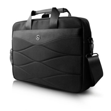 15” Laptop bag with shoulder strap in nylon & leather, black