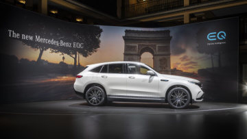 The new Mercedes EQC, the first battery-electric vehicle from the EQ product and technology brand at "Meet Mercedes".  At the Molitor, the former iconic swimming pool converted into a luxury hotel in 2014, invited journalists enjoyed an exclusive insight into several new products and technologies from the brand with the three-pointed star.  (combined power consumption: 22.2 kWh/100 km; combined CO2 emissions: 0 g/km, provisional).