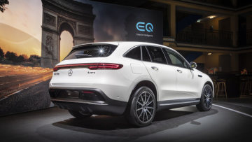 The new Mercedes EQC, the first battery-electric vehicle from the EQ product and technology brand at "Meet Mercedes".  At the Molitor, the former iconic swimming pool converted into a luxury hotel in 2014, invited journalists enjoyed an exclusive insight into several new products and technologies from the brand with the three-pointed star.  (combined power consumption: 22.2 kWh/100 km; combined CO2 emissions: 0 g/km, provisional).