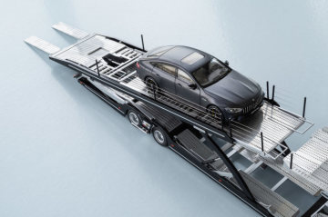 Mercedes-Benz vehicle transporter 1:18: Trailer for Actros; Mercedes-A MG GT 63 4MATIC+ 4-door Coupé, designo graphite gray magno in 1:18 scale