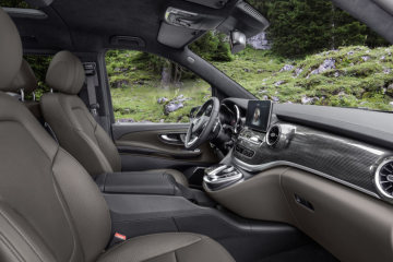 The new Mercedes-Benz V-Class – Interior, Design and equipment line EXCLUSIVE, Tartufo Nappa leather, Trim element in twin-strip look