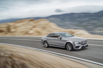 Mercedes-Benz E-Class, AMG Line, selenit grey magno, leather black/saddle brown